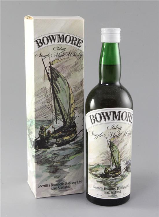A 1960s? Sherriffs Bowmore Islay Scottish single malt whisky, with original label and box.